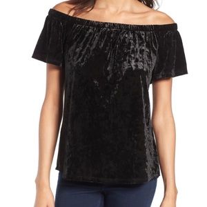 Socialite Black velvet off shoulder top NWT